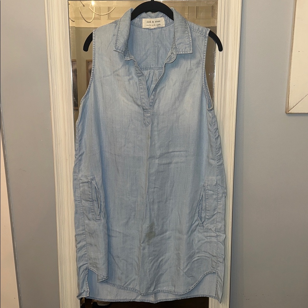 Cloth & Stone Blue Sleeveless Dress with pockets